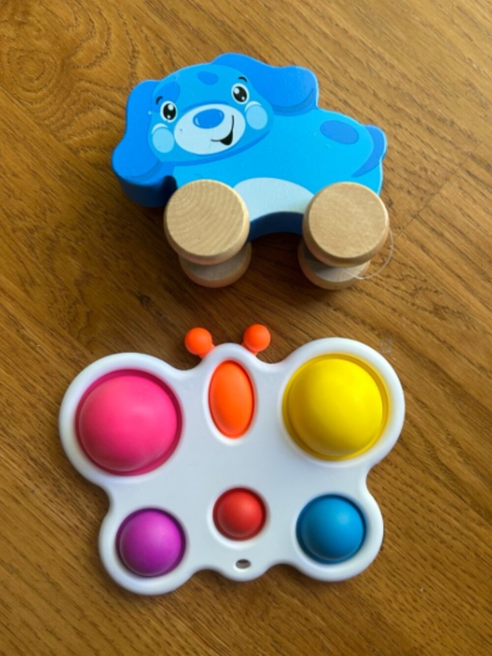 Baby Toy Bundle Sensory Pop It Butterfly + Wooden Pull Dog Toy Set